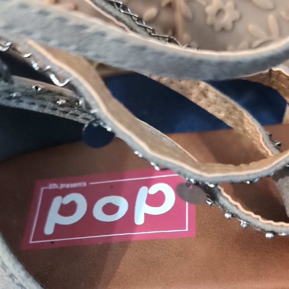 pop Taupe Braided T-Strap Embellished Sandals - Picture 6 of 6